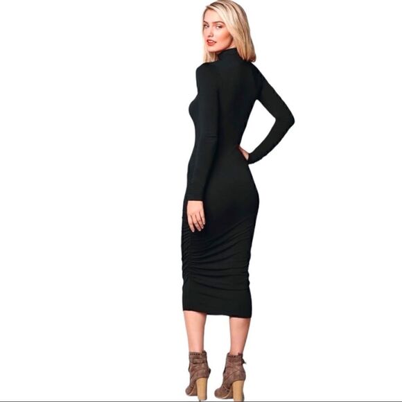 G.I.L.I. Ruched Knit Long Sleeved Midi Dress in Noir Black • Size 1X - Picture 9 of 9
